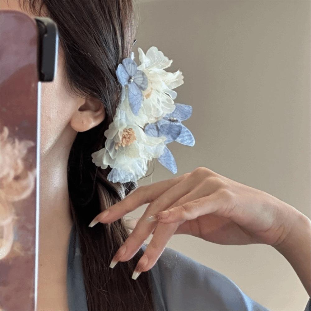 Blue Butterfly Flower Hairpin Simulation Flower Chinese Style Hair Clip Party