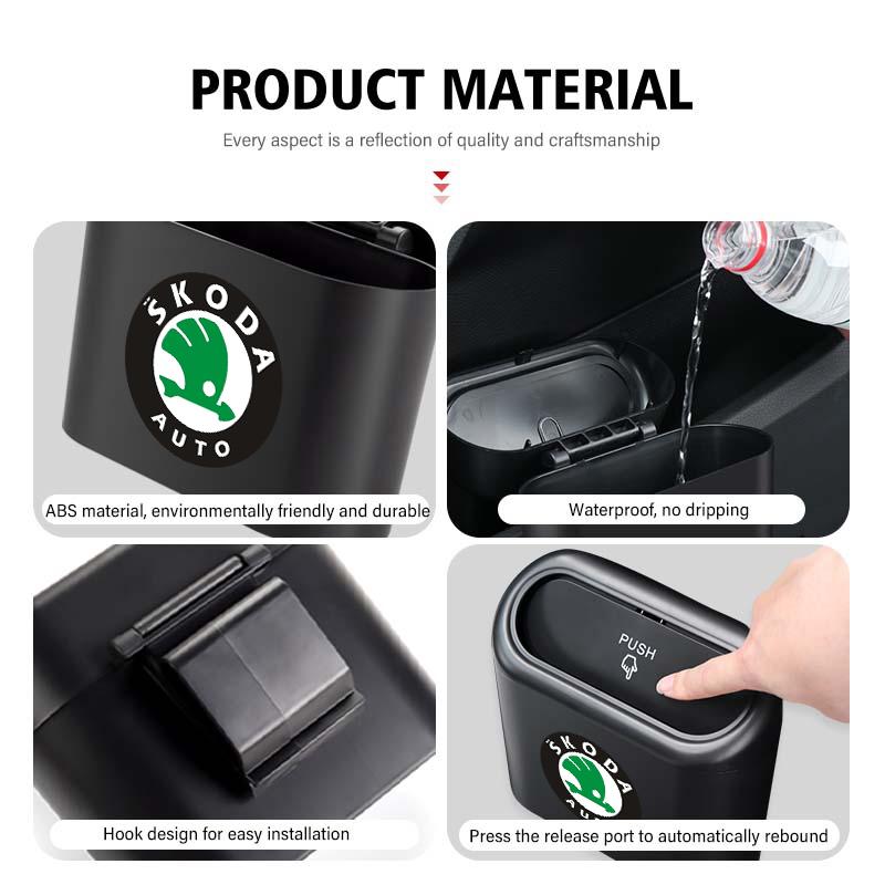 AAABT1 Hanging Car Trash Can Garbage Dust Case Storage with Lid Bin For Skoda Fabia Kamiq Superb Scala Enyaq-iV MK3 VisionS Yeti