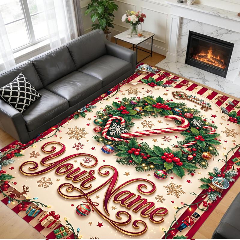 Christmas Custom Name Printed Square Area Rug Soft Non Slip Floor Carpet For Bedroom Holiday Gift