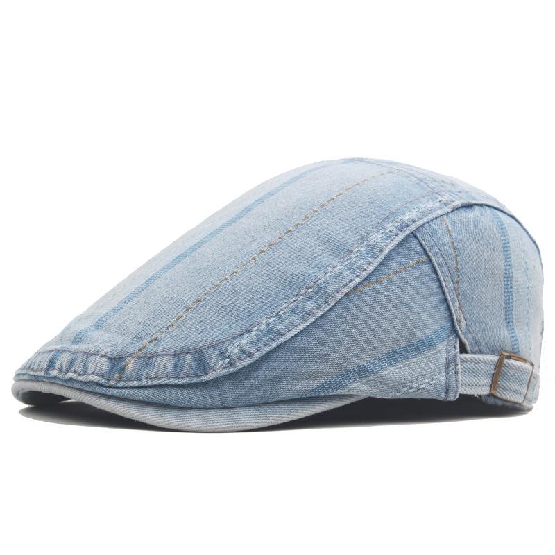 Промытый джинсовый берет, женский весенне-осенний кепка вперед, мужская уличная шляпа от солнца, цветная полосатая кепка