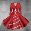Women's Casual Fashion Christmas Printed Long Sleeve V-Neck Sexy Pocket Dresses