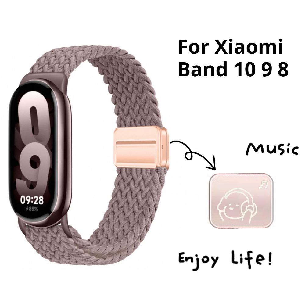 Ремешок из нейлона с петлей для Xiaomi Smart Band 10/9, регулируемая магнитная застежка, браслет Mi Band 9, плетеный ремешок для Mi Band 8, аксессуары