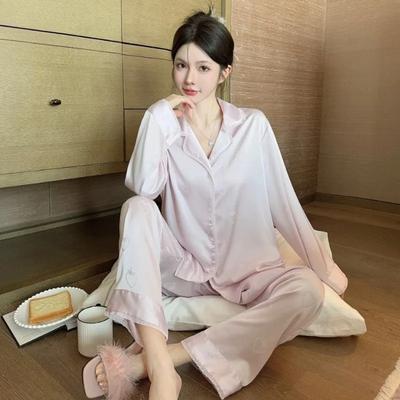 Пижама для женщин весна и осень Ice Silk с длинными рукавами, жаккард клубничного цвета, милая, простая, повседневная, милая и милая домашняя одежда