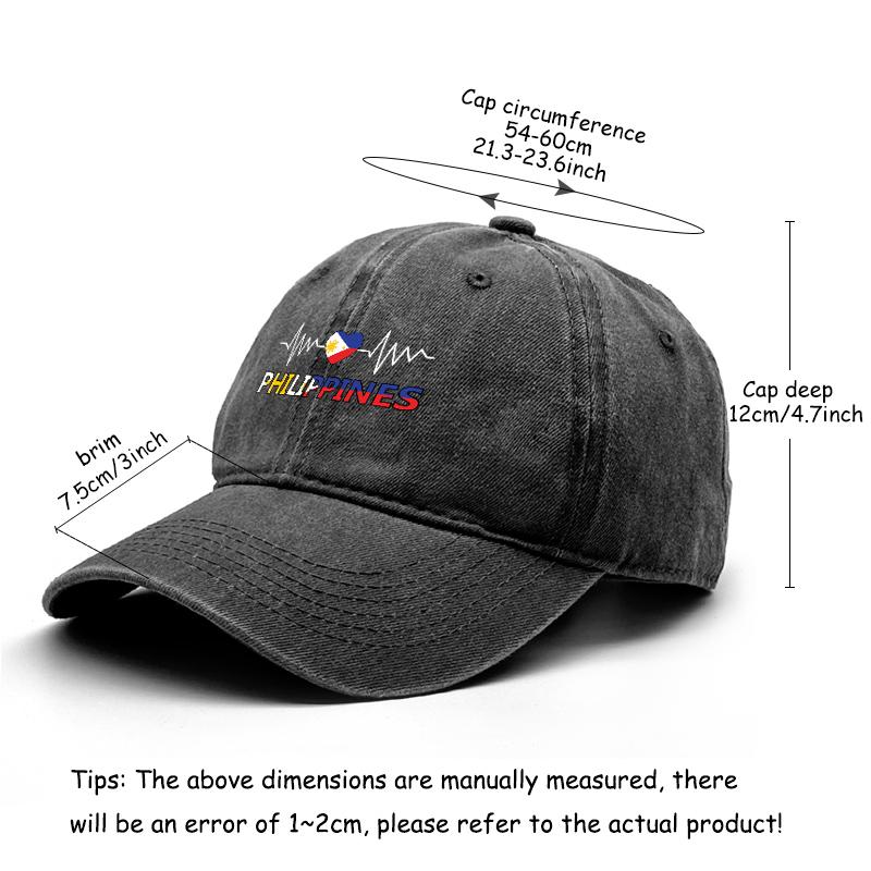 Heart-shaped Flag of Philippines Washed Cotton Snapback Baseball Caps Man's Cap Sporting Fashion Adjustable Baseball Hat