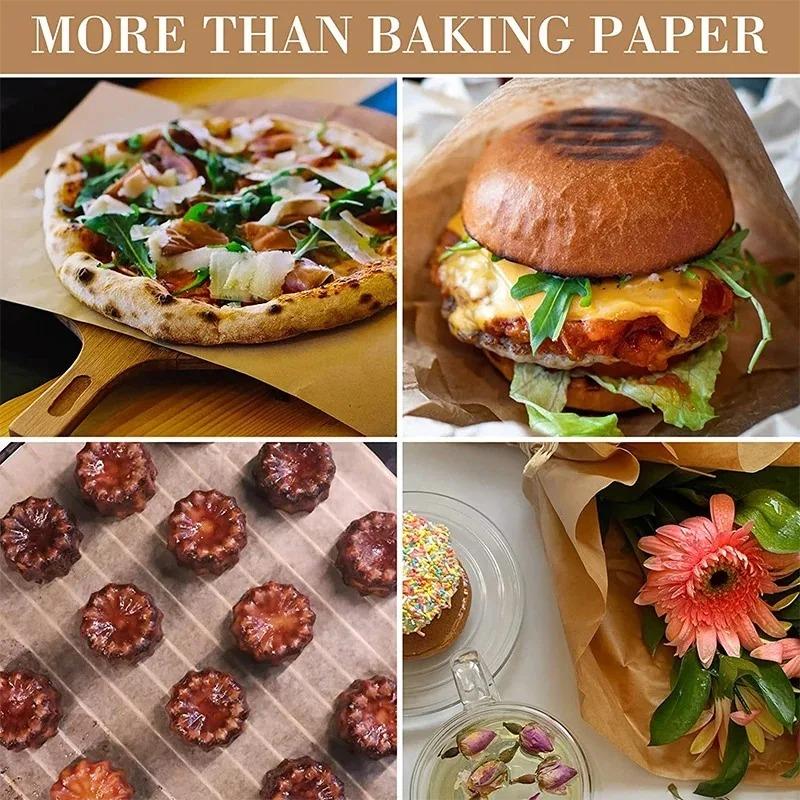 100 Pcs Paper Food Grade Baking Sheets Non-Stick Oil-Proof Baking Paper Oven Liner Sheet BBQ Pad for Baking and Barbecue Air Fryer Paper