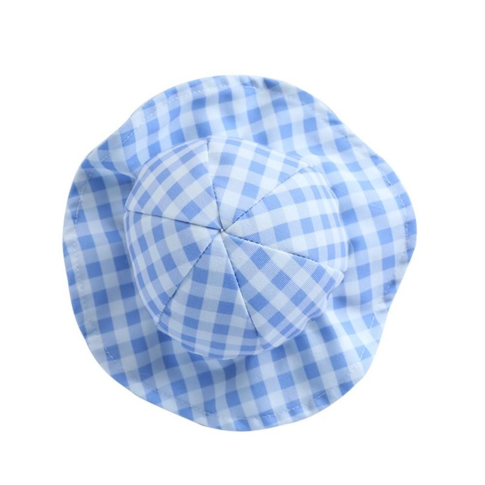 Adjustable Cat Sunscreen Hat Breathable UV Protection Pet Fisherman Hat Plaid Pattern Comfortable Pet Sun Hat Daily Photography
