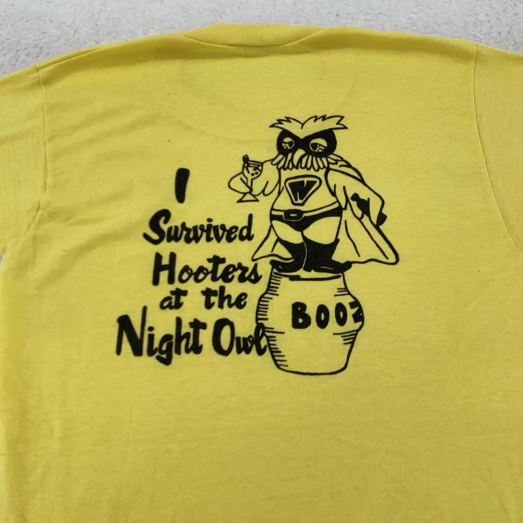 Vintage Night Owl T-Shirt Mens XXS Yellow Swoyersville PA Bar 80s beer