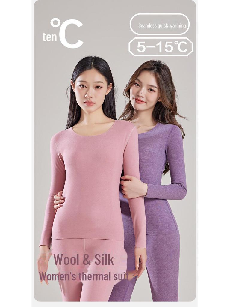 Women's Thermal Underwear Set 2024: Antibacterial, Seamless, Heated, Velvet-Lined, Thick Winter Base Layer with Top and Bottom.