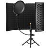 Microphone Isolation Shield with Five Panels, Portable Tripod Stand, Filter, Reflection Filter, High-Density Sound Absorbing Material, Desktop Compati