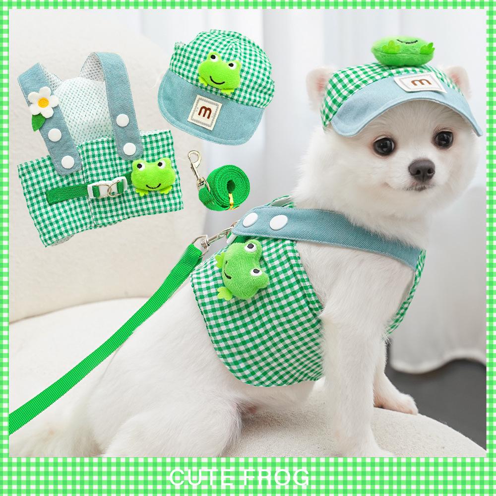 Cartoon Pet Harness Leash Sun Hat Set Cute Kitten Puppy Costume Cat Small Dogs Vest Harness Rope Cap Outdoor Supplies