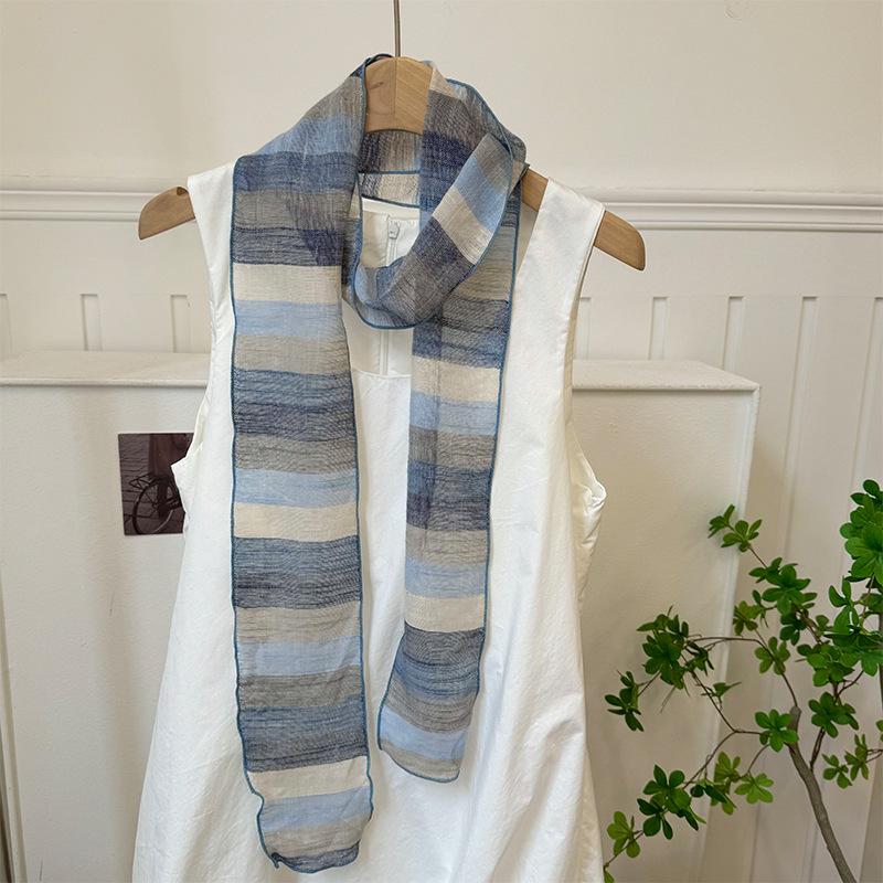 Шелковый шарф длинная полоска высококлассный новый литературный полосатый дышащий влагоотводящий шейный маленький шарф тонкий шарф женская косынка повязка на голову