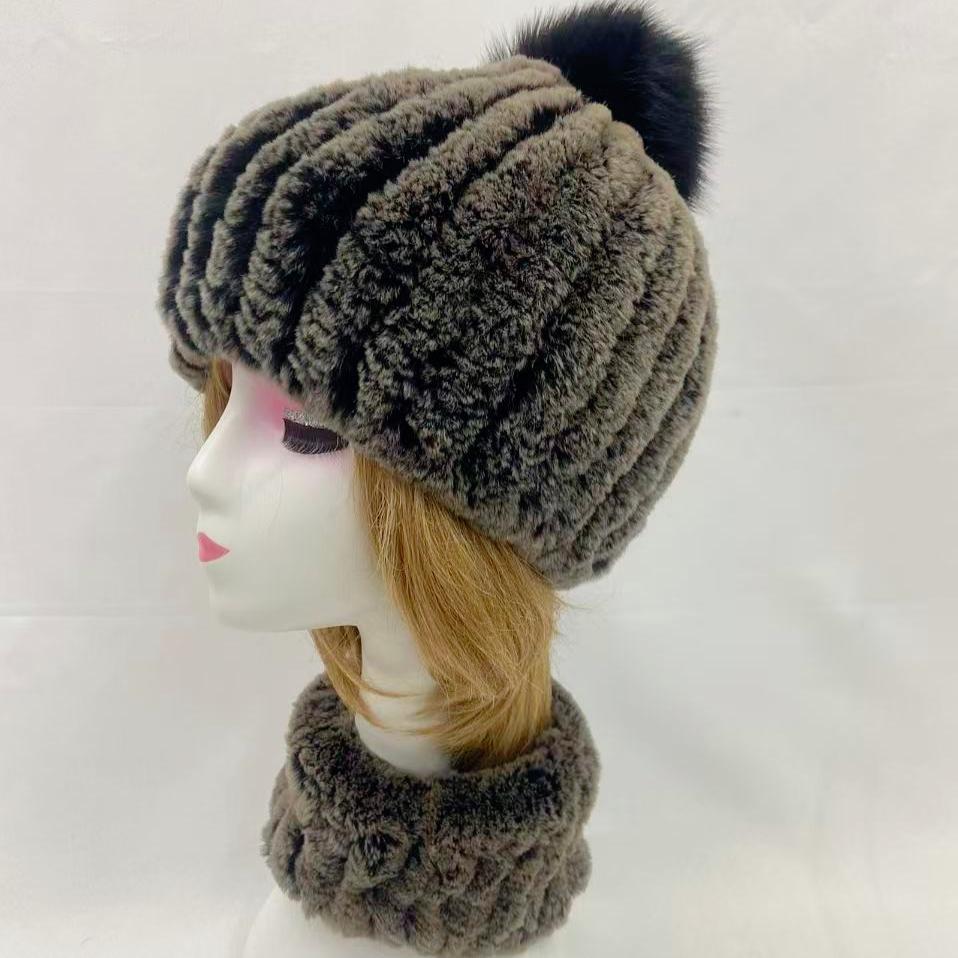 Зимние меховые шапки и шарф для женщин, мягкие, теплые, эластичные комплекты из кроличьего меха