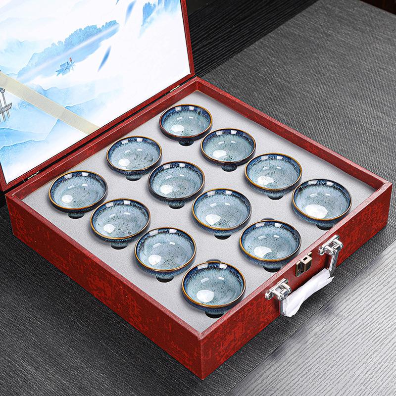 Kiln Change Jian Zhan Ceramic Kung Fu Tea Set Tea Cup Set Small Tea Bowl Tasting Cup Tea Cup Colorful12For home use and gift giv
