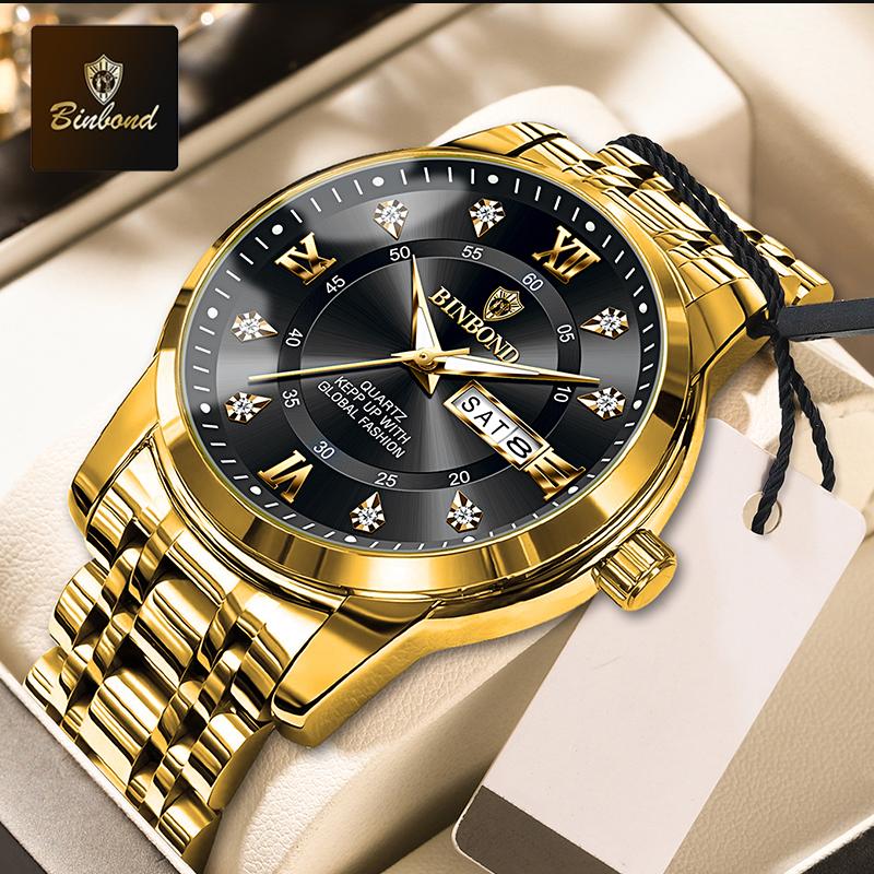BINBOND New Luxury Fashion Men's Watch Waterproof Luminous Week Date Sport Watch Man Business Quartz Watch Relogio Masculino
