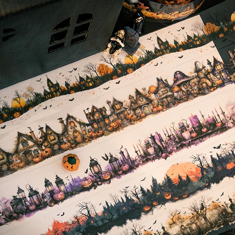 3rolls Dark Night Prom Series Halloween Dark Theme Scenic Tape DIY Handbook Collage Journal Notebook Greeting Card Post