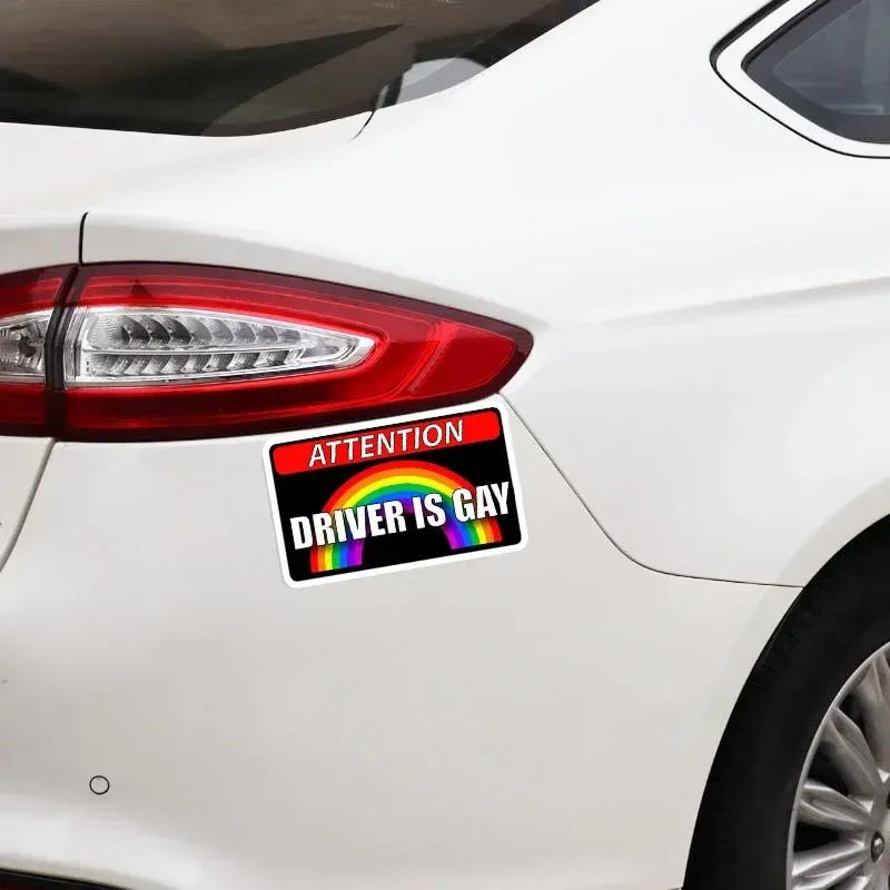 11.4x6.7CM Driver Is Gay Car Hood Creative Decals Auto Both Side Body Cover Scratches Stickers Window Trunk Logo Attention Mark