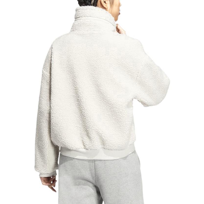 Adidas Originals Solid Color Embroidered Logo Zip-Up Stand Collar Jacket Women Jacket White HY1373