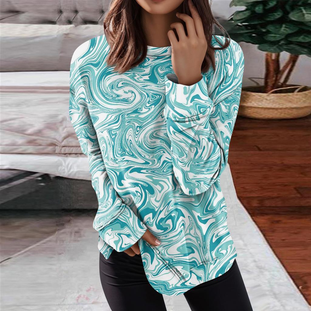 Women's Round Neck Tops Cotton Women's Casual Fashion Floral Print Long Sleeve O-Neck Pullover Top Blouse