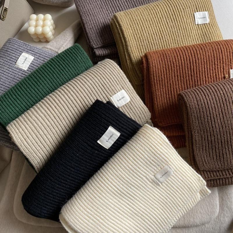 Зимний теплый шарф для женщин, модный вязаный шерстяной платок, женский платок, накидка на шею, чистый цвет