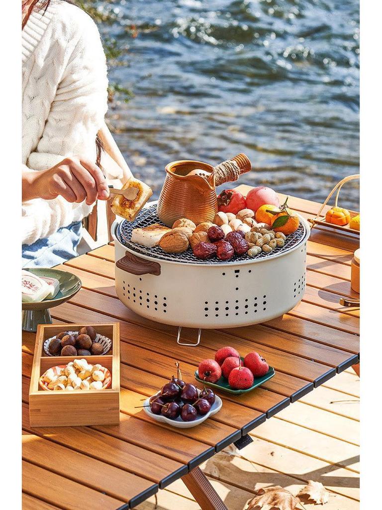 Уличный угольный гриль с круглой решеткой для барбекю для дома, заваривания чая, кемпинга и использования в качестве отопительной печи