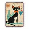 Room Decor 1pc Retro Black Cat with Martini Glass Metal Tin Sign,  Vintage Atomic Age Wall Art