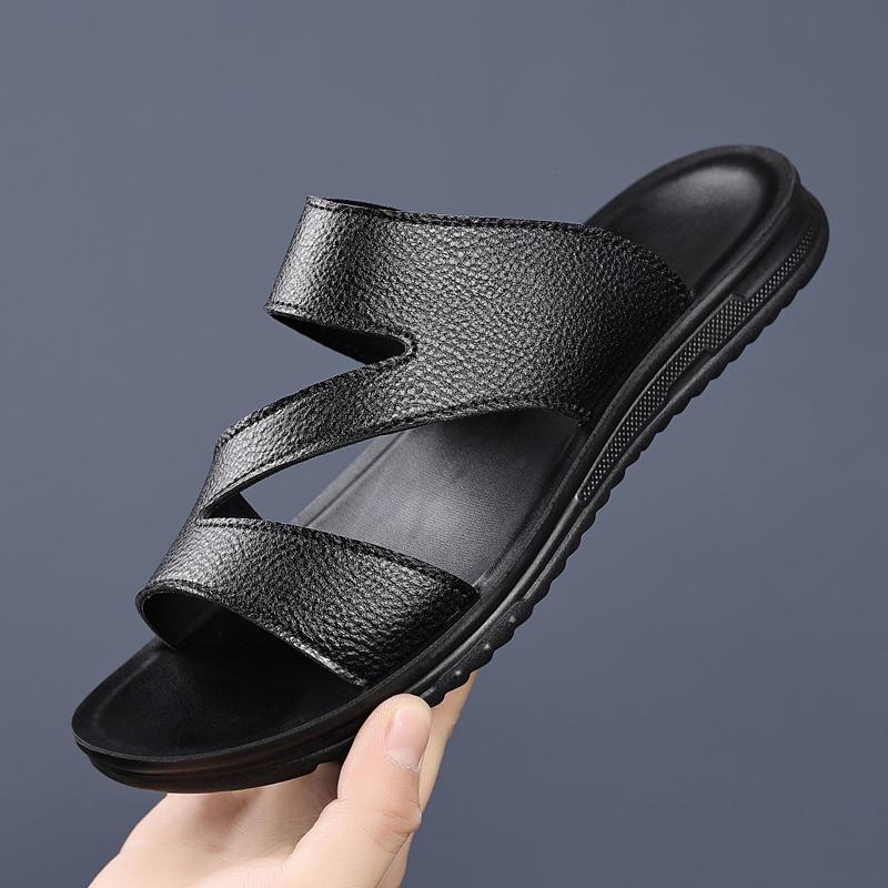 Модные новые мужские повседневные кожаные тапочки ручной работы, полузакрытые, модные мужские пляжные сандалии, дорожная летняя пляжная обувь, уличные универсальные балетки