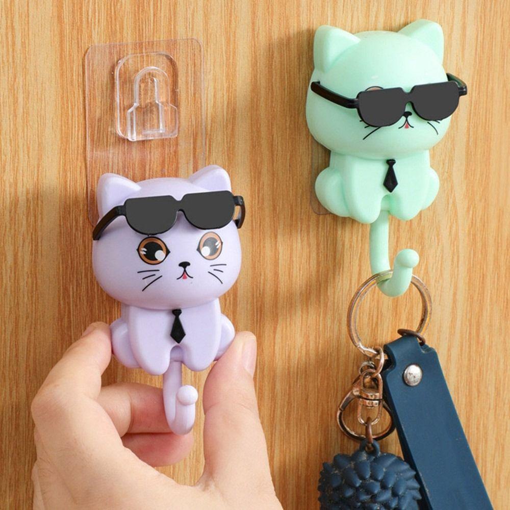 Creative Plastic Cartoon Cat Hooks Decorative Wall Hanging Key Hangers Waterproof Sunglasses Cat Hooks Bathroom