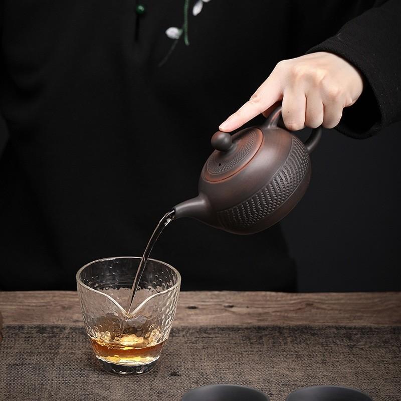 Ретро-резной фиолетовый керамический чайник, китайский чайник для кунг-фу, одинарный чайник, наборы для приготовления чая пуэр, китайский чайник