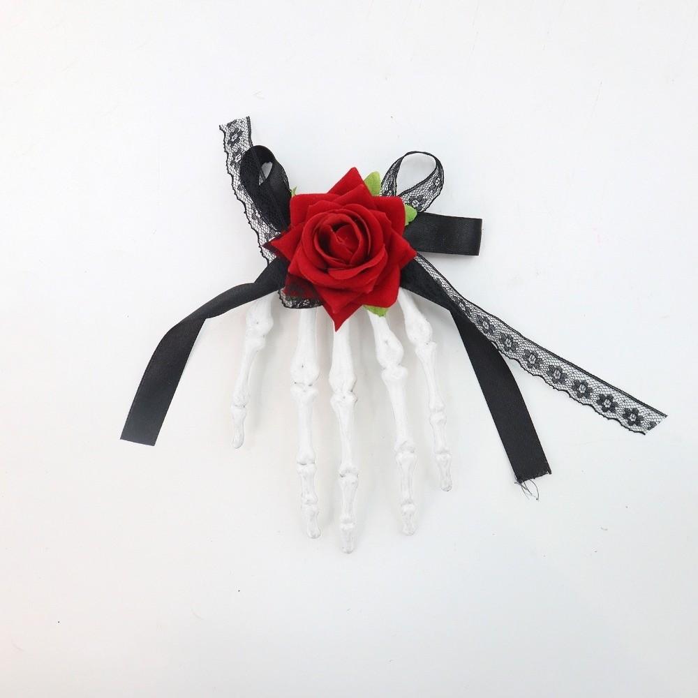 Flower Ghost Claw Hair Clip Cloth Halloween Headwear Gothic Skeleton Hand Rose Hairpin Children