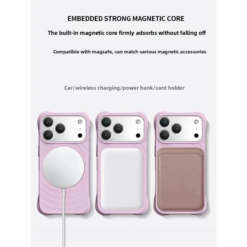 Высококачественный чехол однотонный для IPhone 17 16 15 14 13 Air Pro Max Для Magsafe Жидкий силикон Волнообразный рисунок Защита от царапин