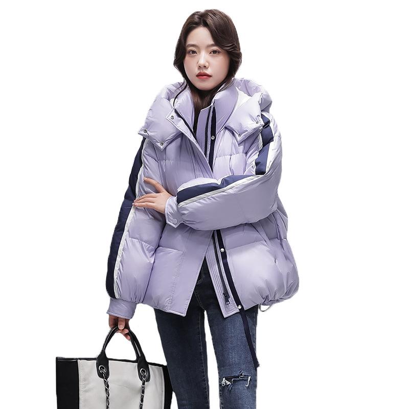 Fashion design sense color matching sleeves short down jacket winter new casual hooded warm small jacket