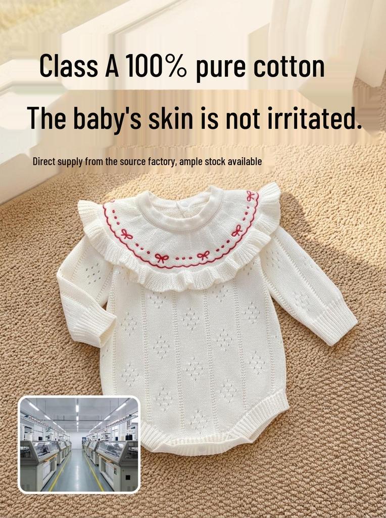 Autumn Lace Cotton Jumpsuit for Baby Girls, 1-3 Years, 2026 Style