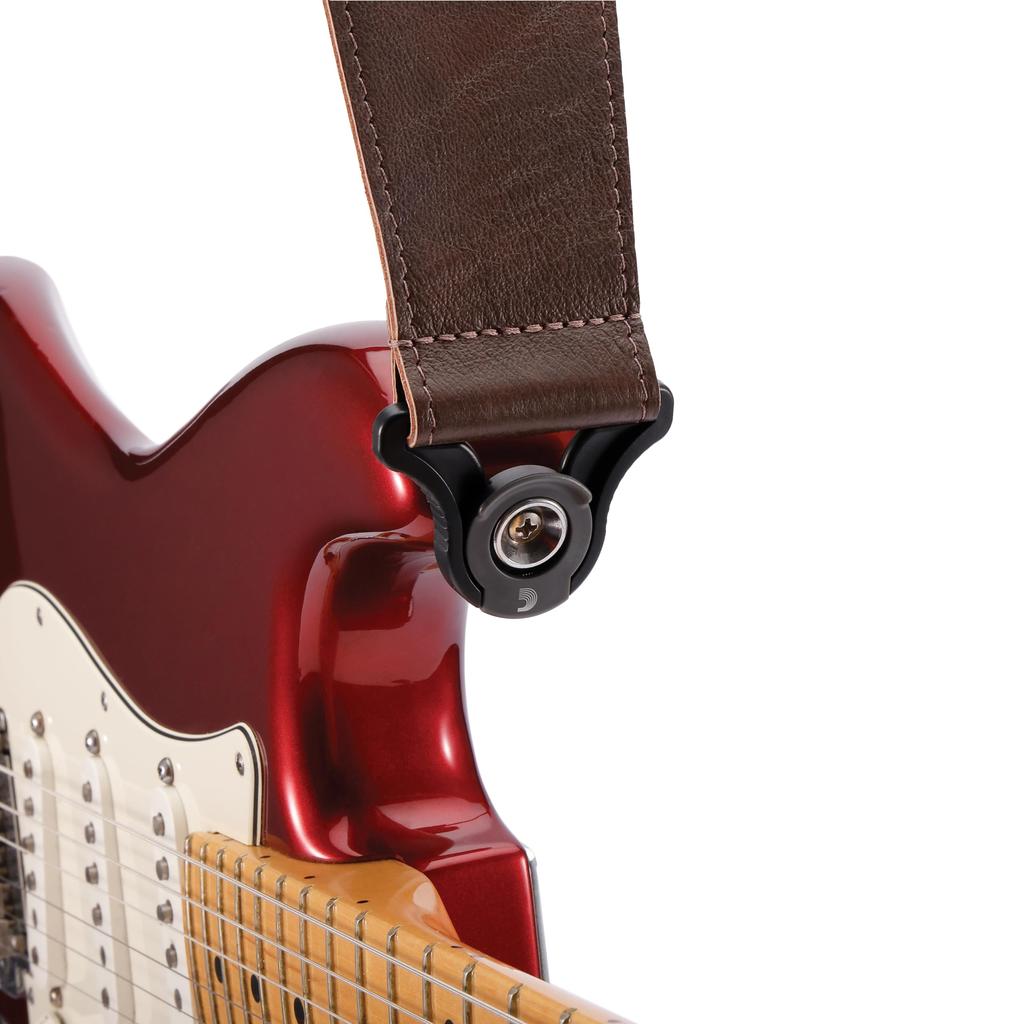 Comfort Leather Auto Lock Guitar Strap with Strap 25BAL02 D'Addario Lock, Brown,