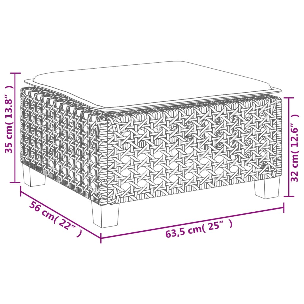 Garden Stool with Cushion Black 63.5 x 56 x 32 cm Poly Rattan