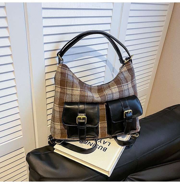 Сумка через плечо из шерсти в стиле ретро 2024 года контрастного цвета — трансграничная мода на осень/зиму