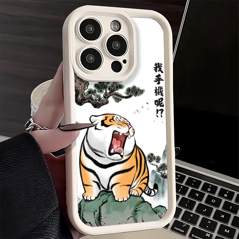 Чехол для телефона iPhone 17 Air 16E 15 16 Pro Max Мультяшный Толстый Тигр Смешная Крышка 14 Plus 13 12 Mini Мягкая Силиконовая Оболочка Fundas