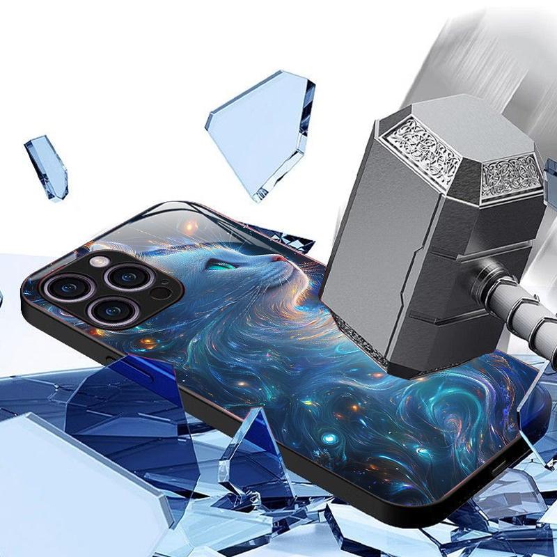 Милый Чехол-Картина с Животным Кошкой для IPhone 16 Pro Max 15 14 13 12 Mini 11 XS XR 7 8 14 Plus Жесткие Чехлы Чехлы из Закаленного Стекла
