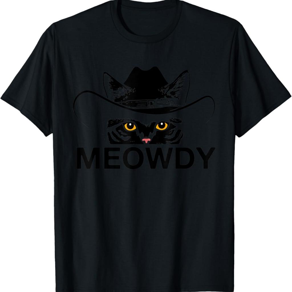 Meowdy Funny Country Music Cat Cowboy Hat Vintage Cat Meme T-Shirt(1)