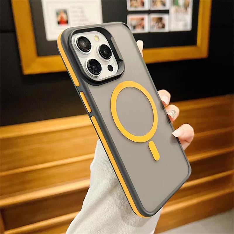 Магнитный чехол для iPhone 16 Pro Max с креативным держателем для объектива, двухцветный дизайн, защита от падений