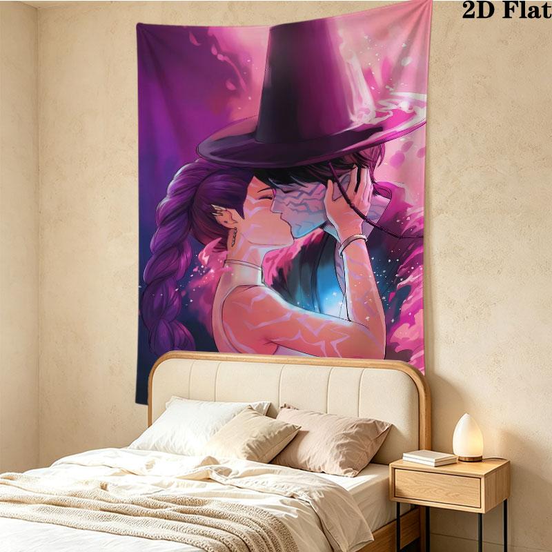 Kpop Demon Hunters Wall Tapestry Aesthetic Wall Hanging Printed Fabric Blanket Decorative Tapestries For Bedroom Living Room Home Decor