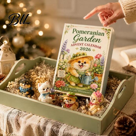 Dog Ornaments Advent Calendars 2026, Cute 24 Days Christmas Countdown Decorative Hanging Calendar, 2D Acrylic Collectible Figures for Lovers,