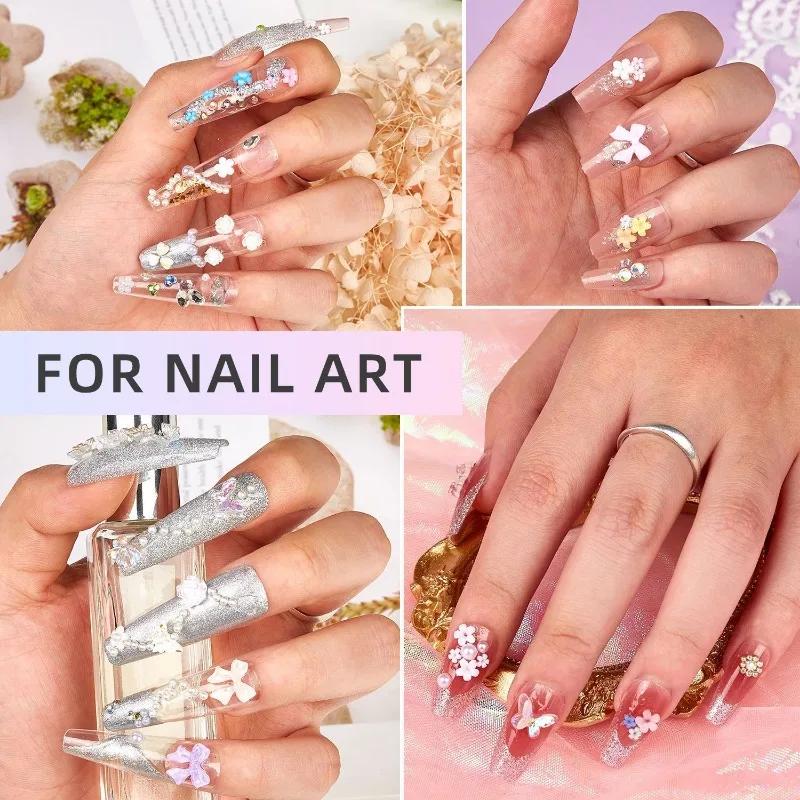 Смешанные акриловые банты 3D украшения для ногтей Цветочные смоляные подвески Золотые бусины Икра Жемчуг Смешанные стразы Аксессуары в коробке