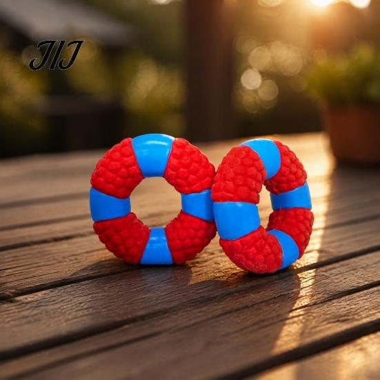 Squeaky Dog Toys Lifebuoy Ring Toy, Latex Chew Teeth Pet Fetch Cleaning Toy for Aggressive Chewers, Interactive Training Puppy Teething
