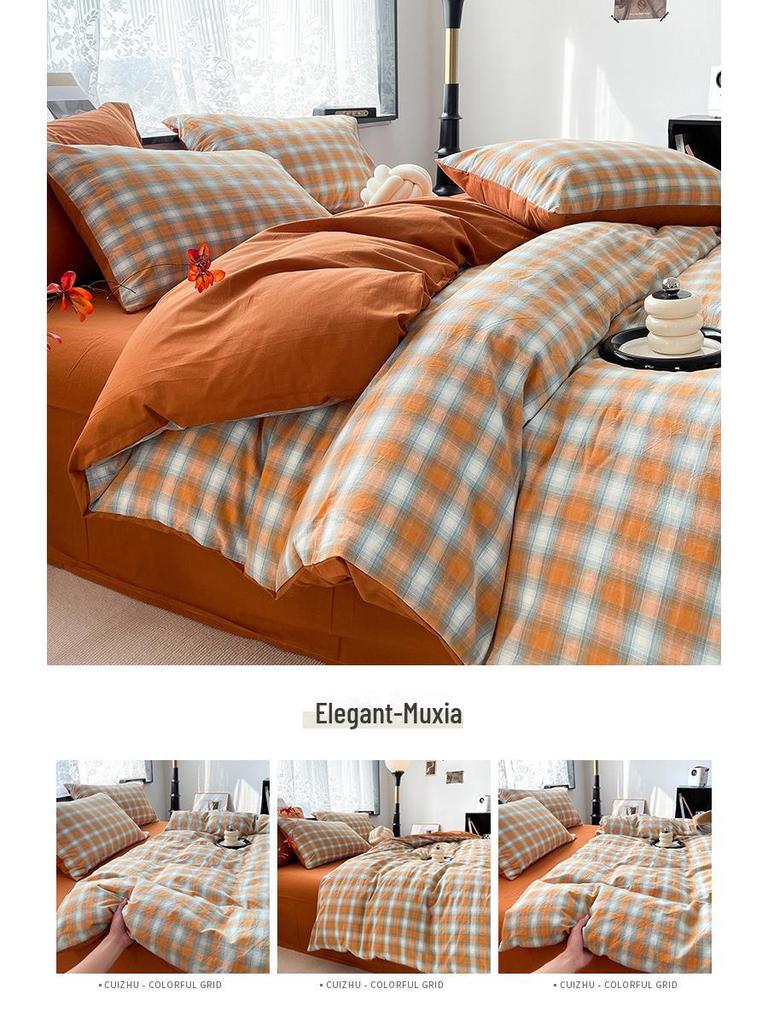 Серия AB Cotton: Комплект постельного белья из чистого хлопка для общежития - односпальный, из четырех частей с простынями