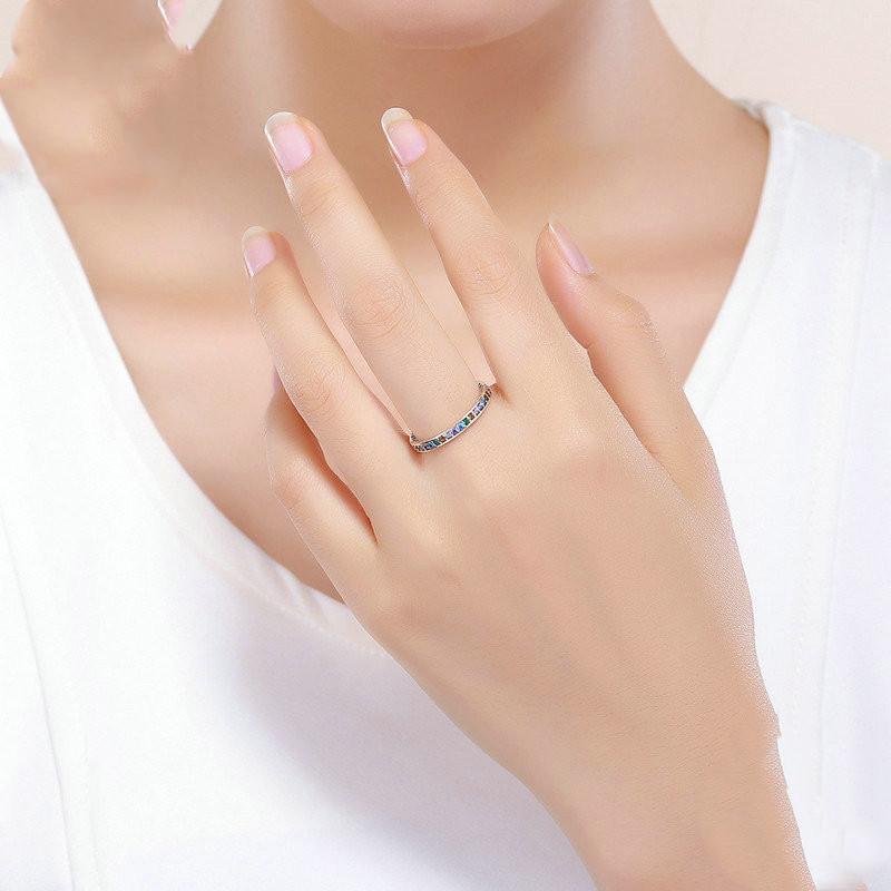 Copper Inlaid Zircon Full Inlaid Colorful Zircon Rainbow Ring Simple And Niche Design Sense Single Row Simple Ring Wholesale