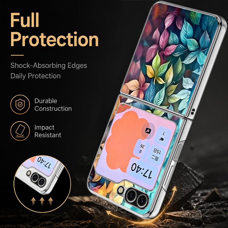 Чехол с принтом цветов и листьев для Samsung Z Flip 8 7 6 5, роскошная кожаная накладка с покрытием, складная крышка для телефона для Galaxy Z Flip8 Flip7 Flip6