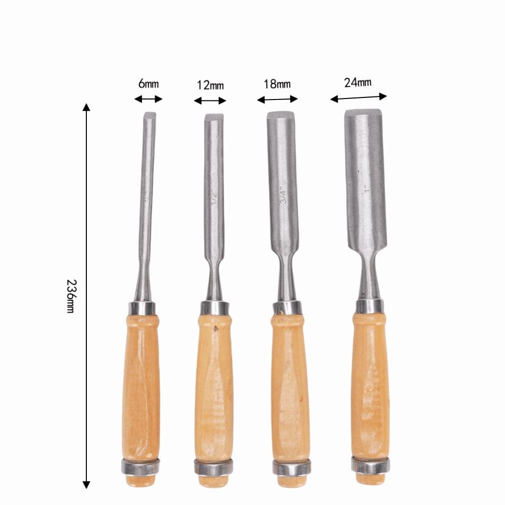 4 Pcs Wooden Handle Woodworking Gouge Tools Carbon steel Firmer Gouge Chisel Camp
