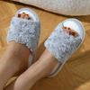 Rose Flower Slippers,Open Toe Plush Platform House Slippers
