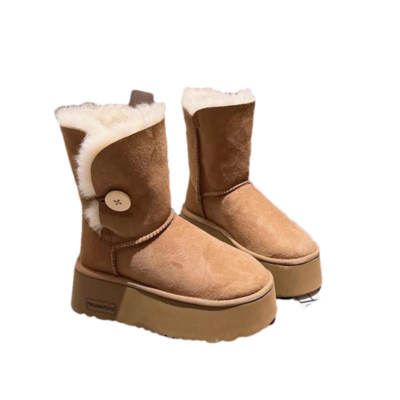 Замшевые женские зимние ботильоны на платформе, меховые короткие плюшевые туфли на среднем каблуке из хлопка, тренд 2025 года, зимние теплые повседневные нескользящие ботинки Mujer