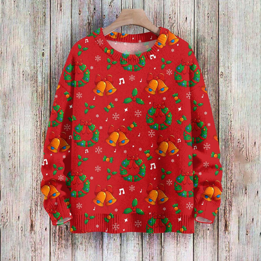 Рождественские толстовки для женщин Вязаный свитер Милая рубашка Осенний свитер с круглым вырезом Топы
